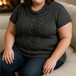 Roz & Ali 2X‎ Short Sleeve Knit Sweater Metallic Cable Design